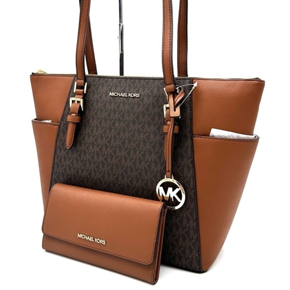Michael Kors Large Charlotte Tote Bag & Trifold Wallet Brown (NWT) - Picture 1 of 14